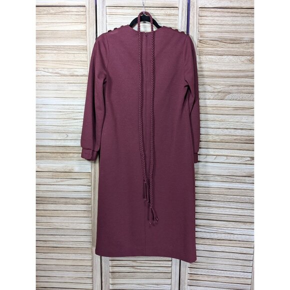 Mynette Long Sleeve Dress w/ Belt Elegant Burgundy Size 12 - Picture 2 of 13